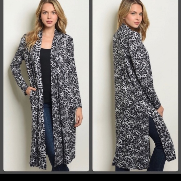 Leopard Print Open Front Long Cardigan - Picture 3 of 4